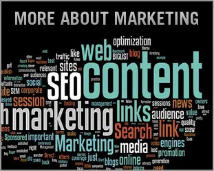 Word cloud visualization highlighting content marketing, SEO, web optimization, and digital marketing strategies for food industry businesses.