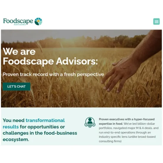 Foodscape Advisors branding showcasing proven executives delivering transformational results for food business opportunities and challenges in the food supply ecosystem.
