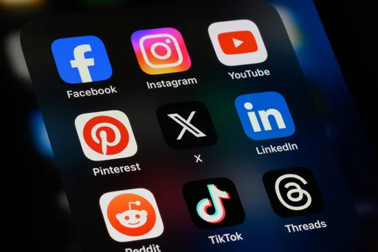 Collection of social media app icons including Facebook, Instagram, YouTube, LinkedIn, and TikTok for food business promotion and B2B marketing.